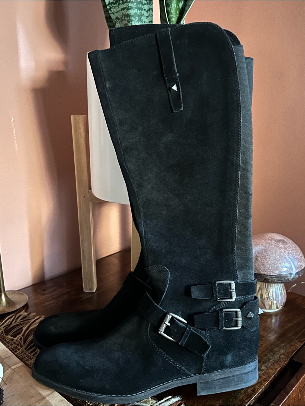 Marc Fisher Arbor Riding Boots Suede Leather Knee High Tall Studded Black Size 7
